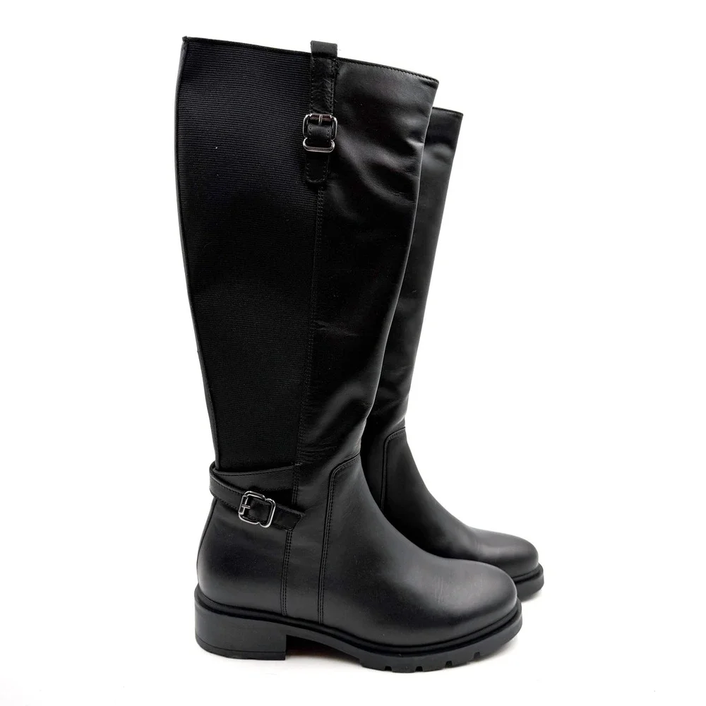 La Canadienne Saint Riding‎ Boots Black Leather Knee High Buckle Lug Sz 9 Women